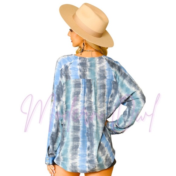 Tie Dye LS Button Up Shirt with Tied Hem - Picture 2 of 5